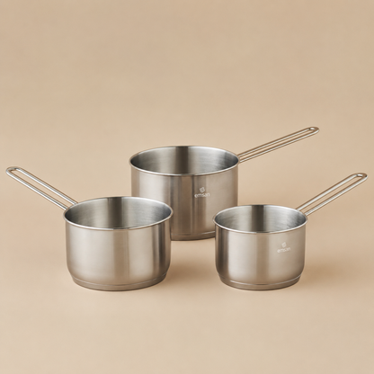 Karaca Emsan Fiorino Induction Base Stainless Steel 3-Piece Mini Milk & Sauce Pot Set, 153.09.01.8578
