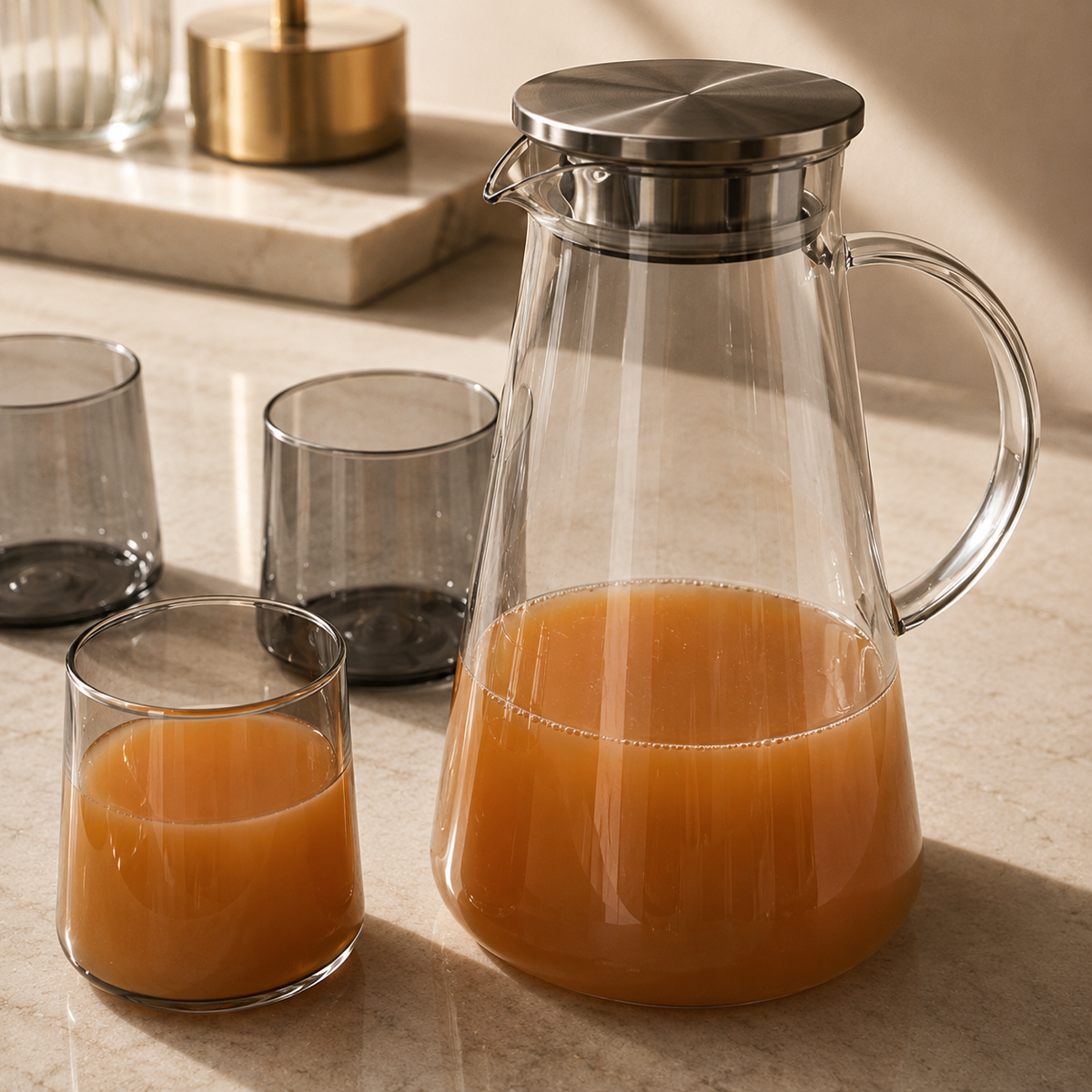 Karaca Serene 7-Piece Anthracite Glass Drinkware Set for 6 People – 1.8 L Carafe, 153.09.01.9484