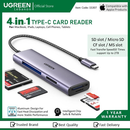 Ugreen, 4 In 1 Usb-C Card Reader Ugreen Cm627 - 15307