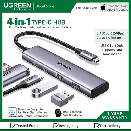 Ugreen, Usb-C Hub To 2 Usb-C And 2 Usb 3.0 Ugreen Cm473 - 15395