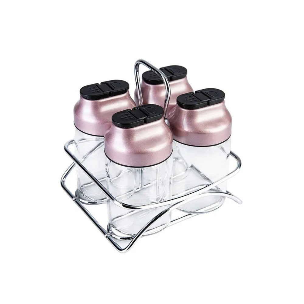 Karaca Dimple 4-Piece Glass Spice Rack Set and Stand – Rose Gold, 153.03.06.1682
