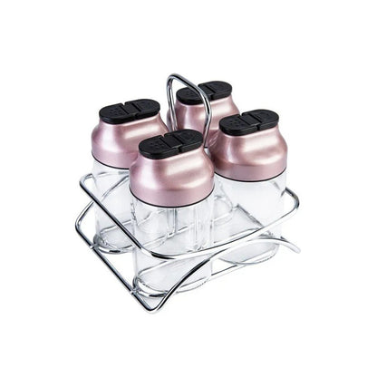 Karaca Dimple 4-Piece Glass Spice Rack Set and Stand – Rose Gold, 153.03.06.1682