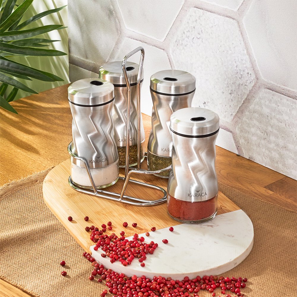 Karaca Tottori Inox 5-Piece Square Glass Spice Set, 153.03.06.4728