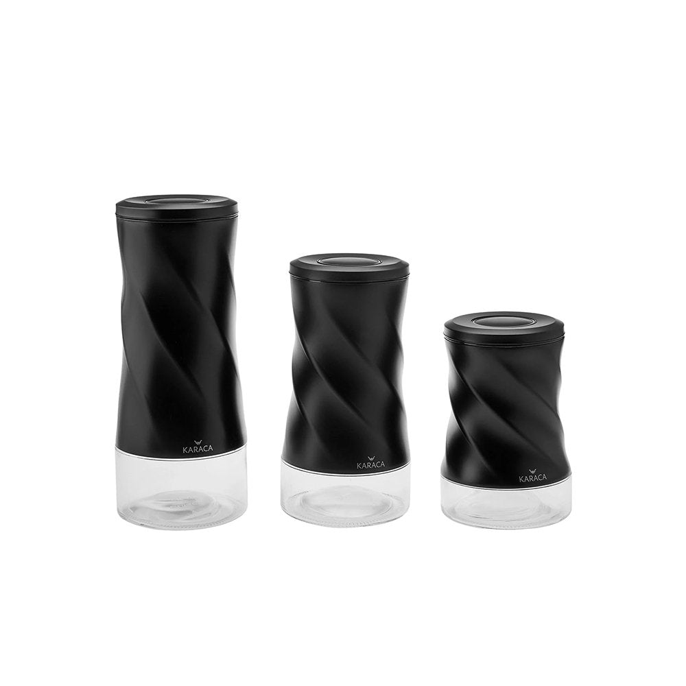 Karaca Tottori Black Vacuum Glass Storage Container Set S-M-L, 153.03.06.4737
