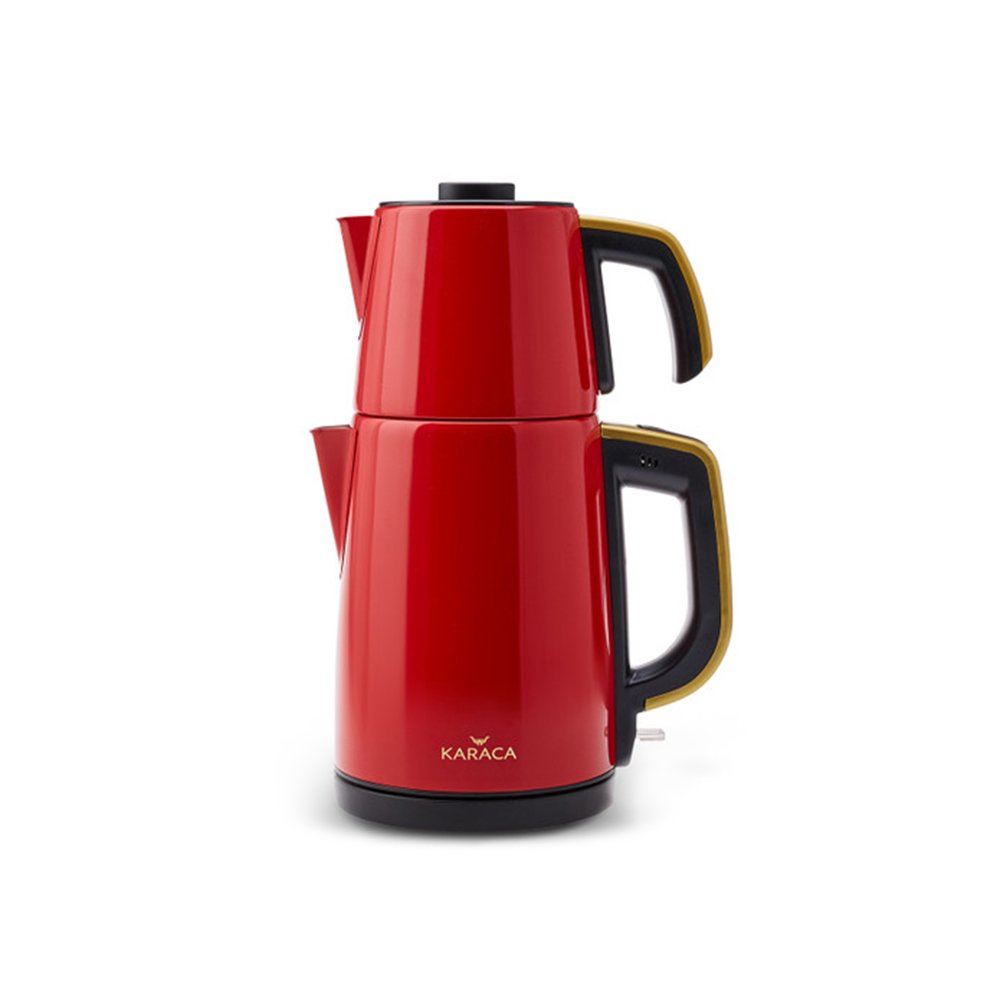 Karaca Retro Anthracite Stainless Steel Tea Machine, 1650W, 1.8L Drinker, 0.95L Teapot + Teapot LID - [Red], 153.03.06.4847