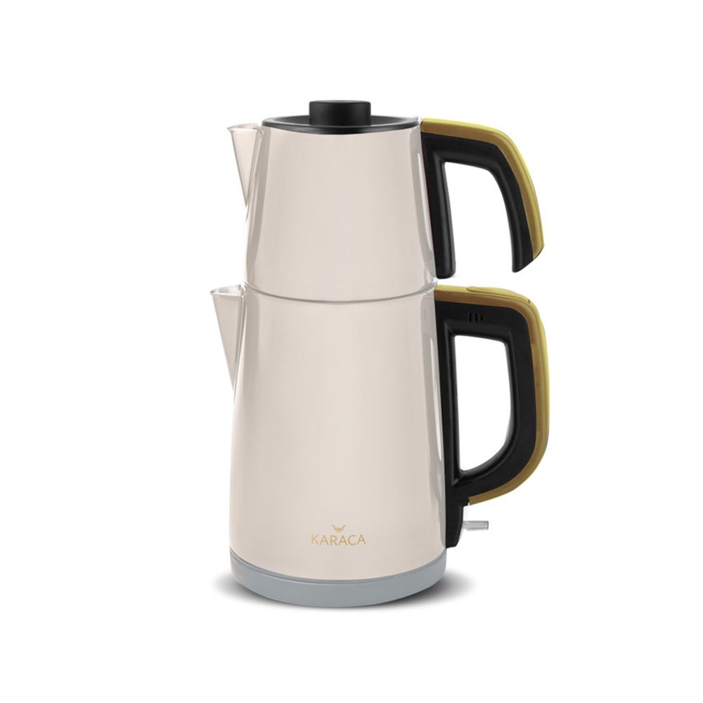Karaca Retro Anthracite Stainless Steel Tea Machine, 1650W, 1.8L Drinker, 0.95L Teapot + Teapot LID - [Cream], 153.03.06.4848