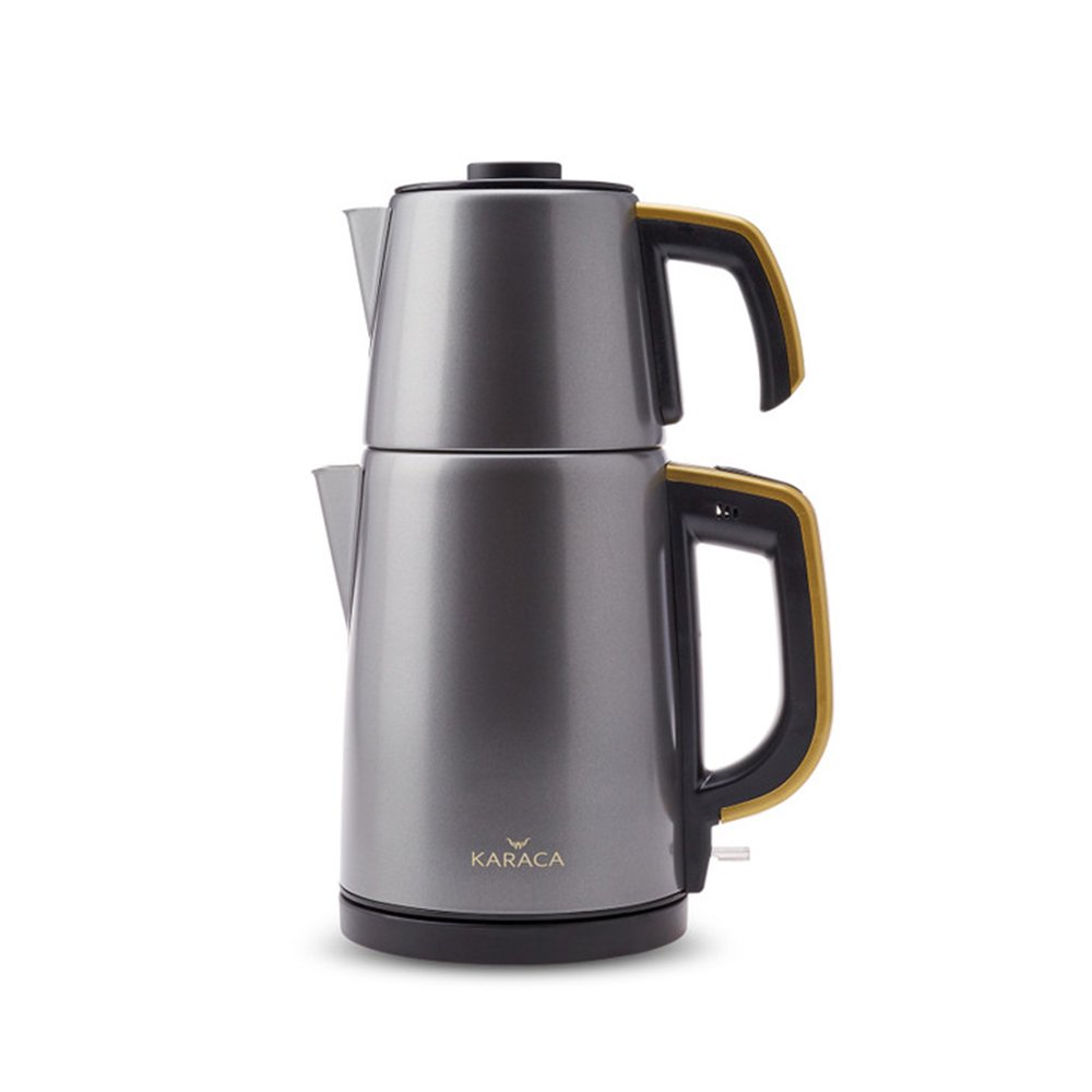 Karaca Retro Anthracite Stainless Steel Tea Machine, 1650W, 1.8L Drinker, 0.95L Teapot + Teapot LID - [Silver], 153.03.06.4850