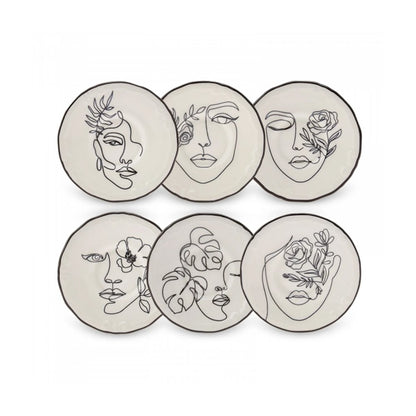 Karaca Face Porcelain Serveware Set for 6, 21 cm - Elegant White Cake Plate Set, 153.03.06.6361