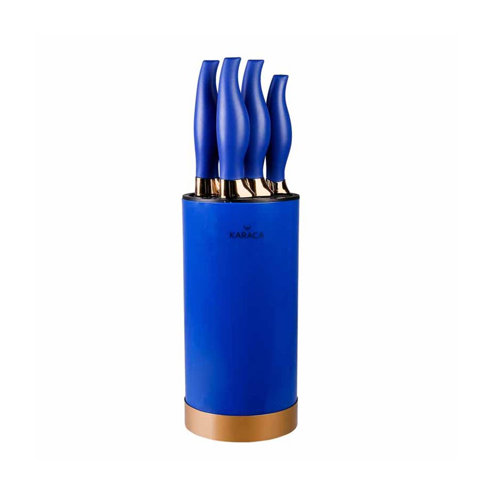 Karaca Blue Gold 6-Piece Knife Set with Stand, 153.03.07.7668
