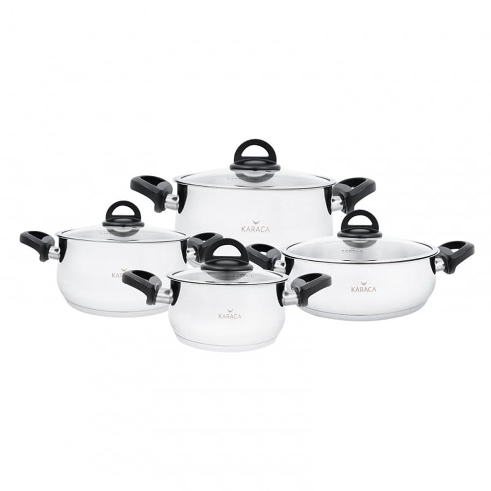 Karaca Florya Antibacterial Stainless Steel Cookware Set Black – 8 Pieces, 153.03.08.0416