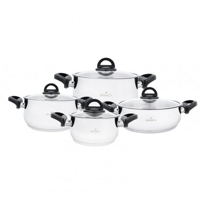 Karaca Florya Antibacterial Stainless Steel Cookware Set Black – 8 Pieces, 153.03.08.0416