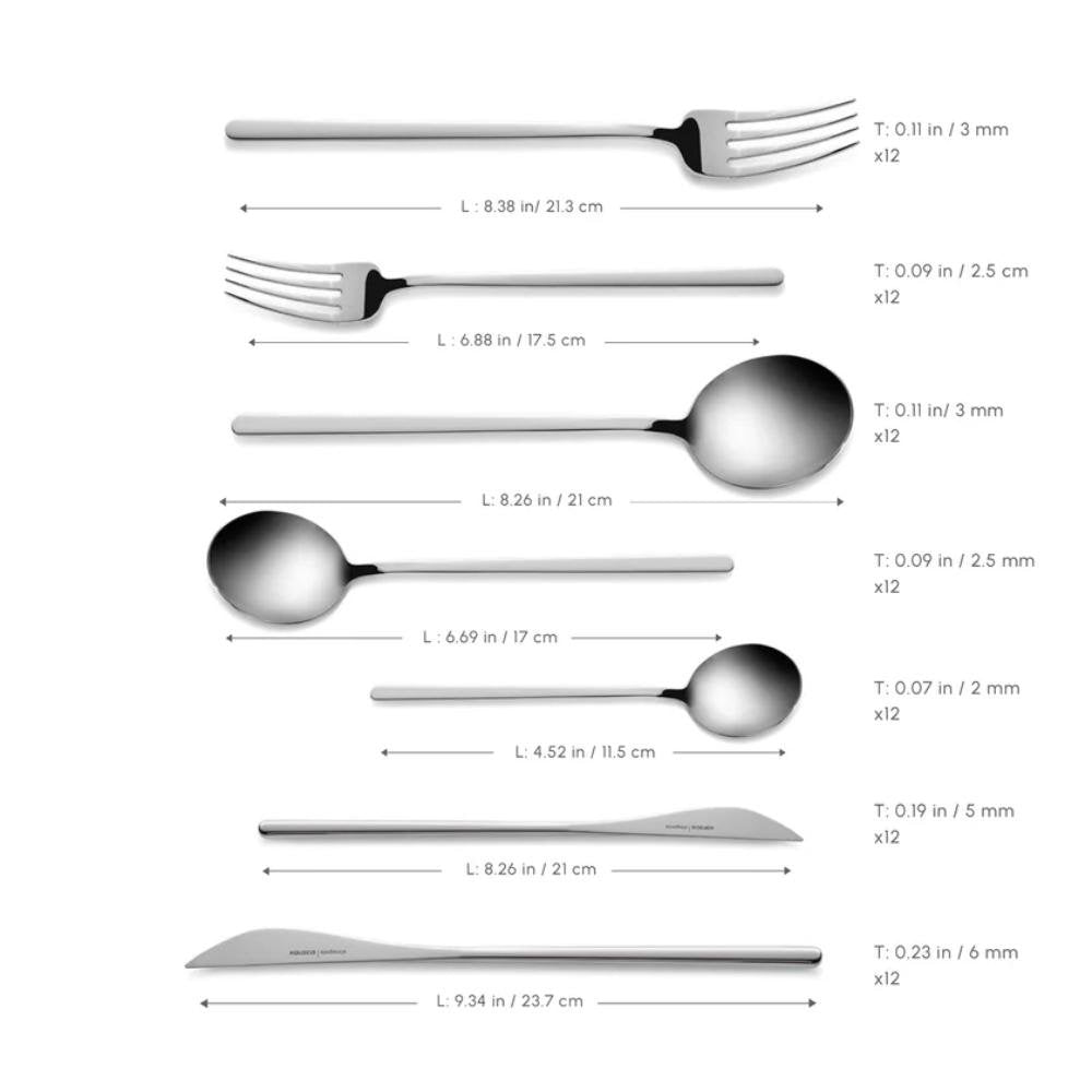Karaca Focus 84-Piece Stainless Steel Cutlery Set for 12 People | Platinum Finish, 153.03.08.1807