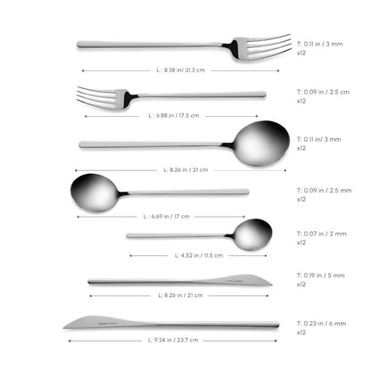 Karaca Focus 84-Piece Stainless Steel Cutlery Set for 12 People | Platinum Finish, 153.03.08.1807
