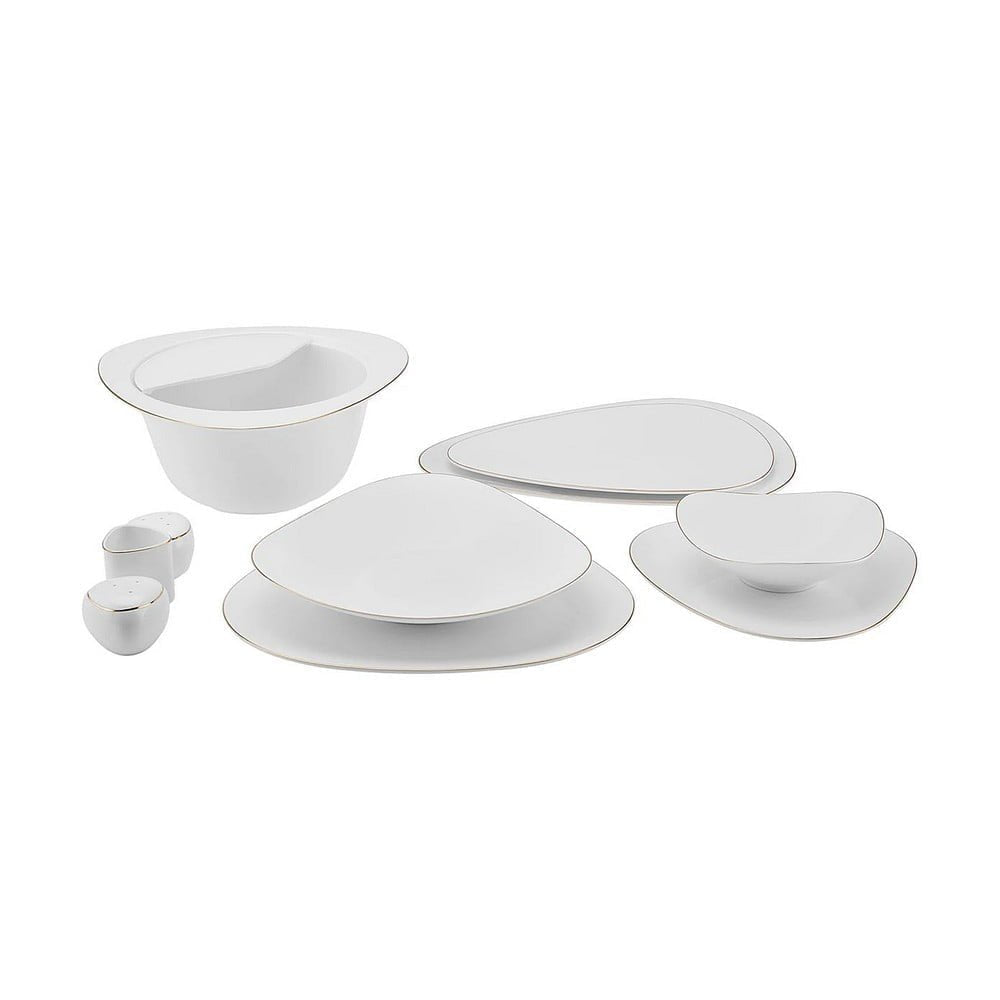 Karaca Fine Pearl Extra Tristan 62-Piece Dinner Set for 12 People, White/Gold, 153.03.08.1956