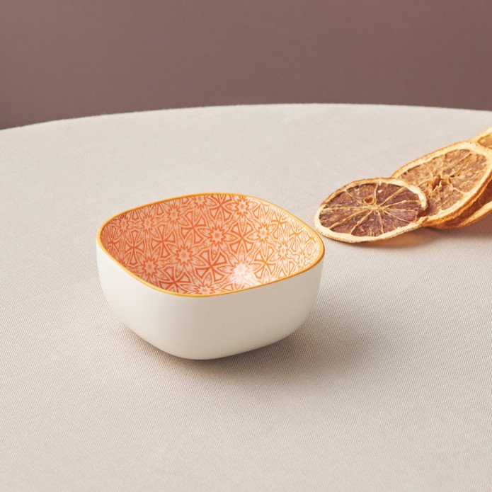 Karaca Floral Orange Square Snack Bowl 10cm, 153.03.08.2981