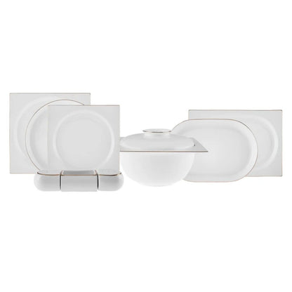 Karaca Red Carpet Collection Fine Pearl Extra Nish 62-Piece Dinner Set for 12 People, Platinum White, 153.03.08.4326