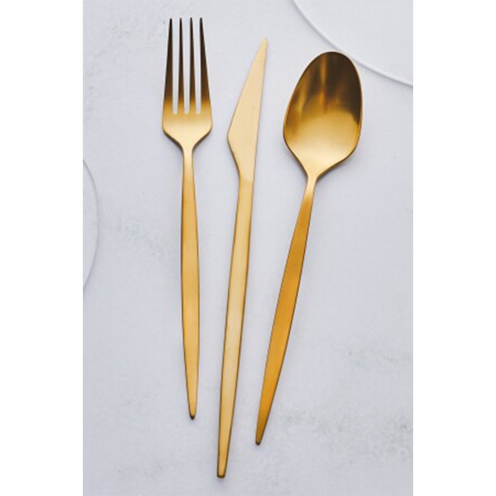 Karaca New Thor Elegance 84-Piece Matte Gold Cutlery Set for 12 People - Boxed Premium Dining Set, 153.03.09.0103