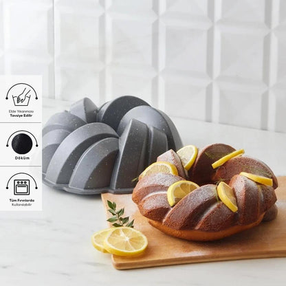 Karaca Cake Pro Braided Cast Aluminum Cake Pan - Anthracite 26 cm | Non-Stick Bakeware, 153.09.01.2230