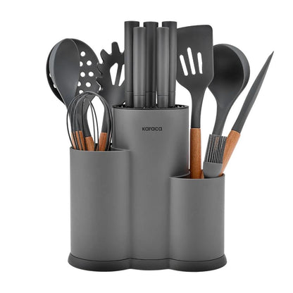 Karaca Burby 14-Piece Knife and Serving Set - Grey | Soft Touch Block, 153.09.01.3202