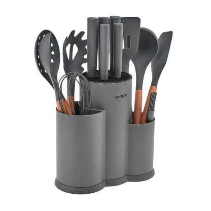 Karaca Burby 14-Piece Knife and Serving Set - Grey | Soft Touch Block, 153.09.01.3202