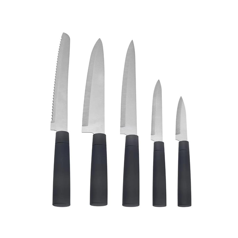 Karaca Burby 14-Piece Knife and Serving Set - Grey | Soft Touch Block, 153.09.01.3202