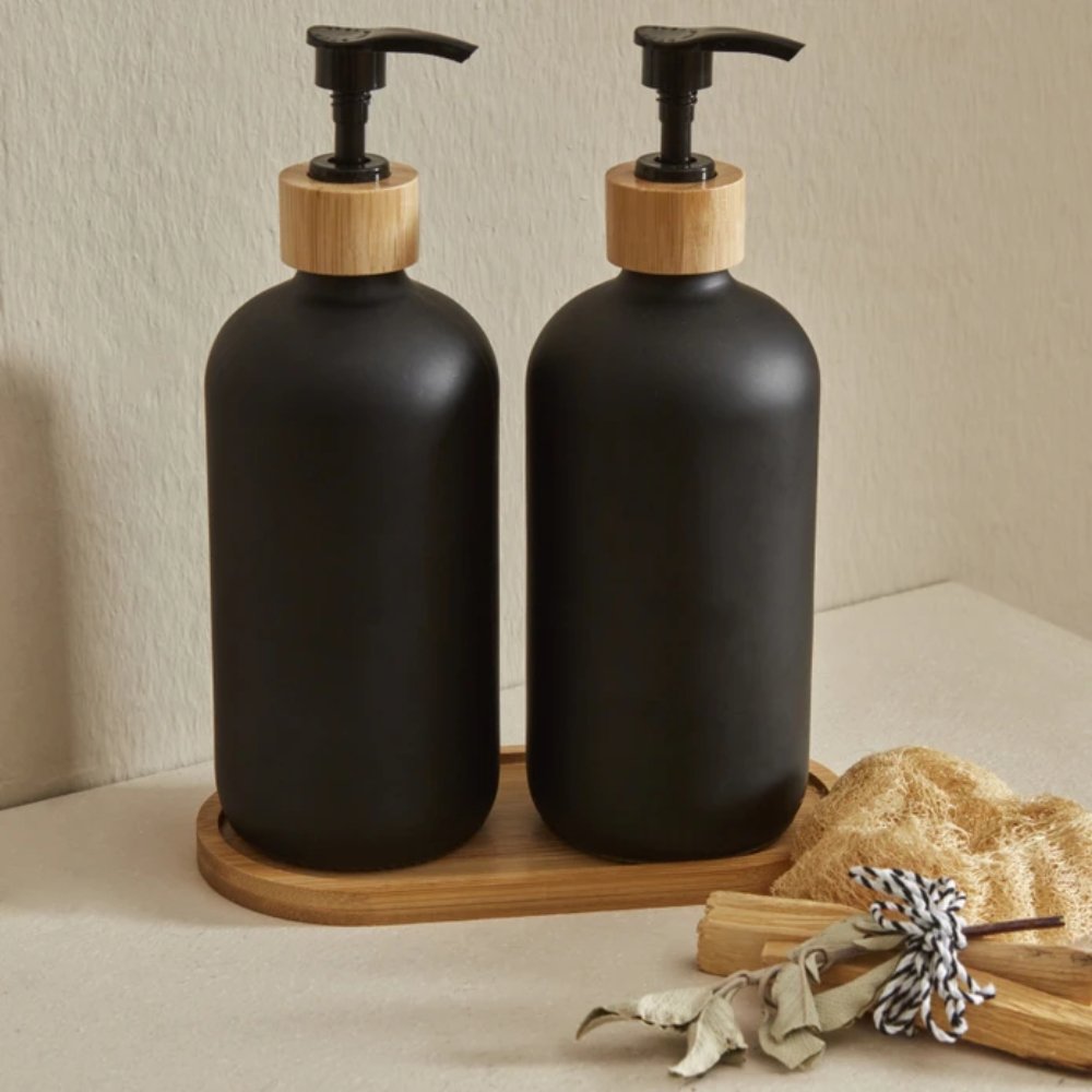 Karaca Home Cecilia 3-Piece Bathroom Accessory Set - Black & Natural Wood, 153.09.01.5212