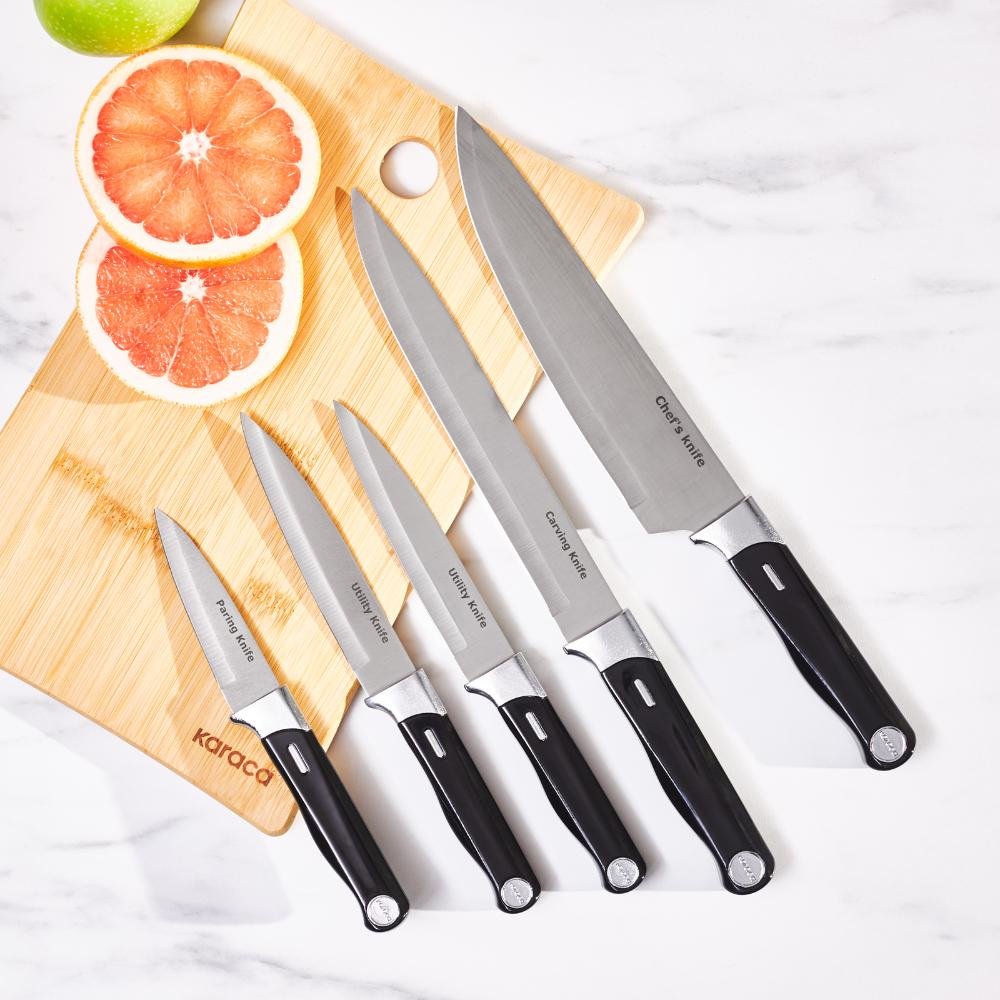 Karaca Mastermaid 6-Piece Knife Set with Stand – Black, 153.09.01.5222