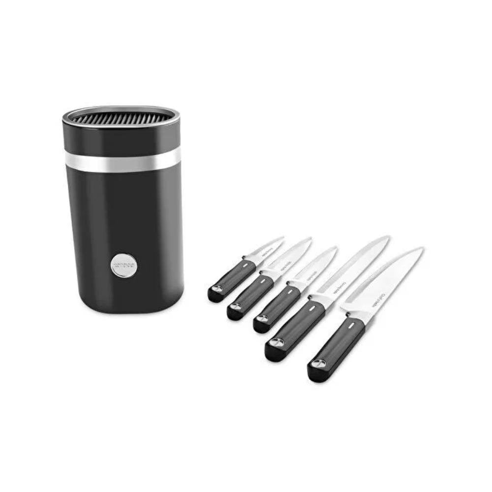 Karaca Mastermaid 6-Piece Knife Set with Stand – Black, 153.09.01.5222
