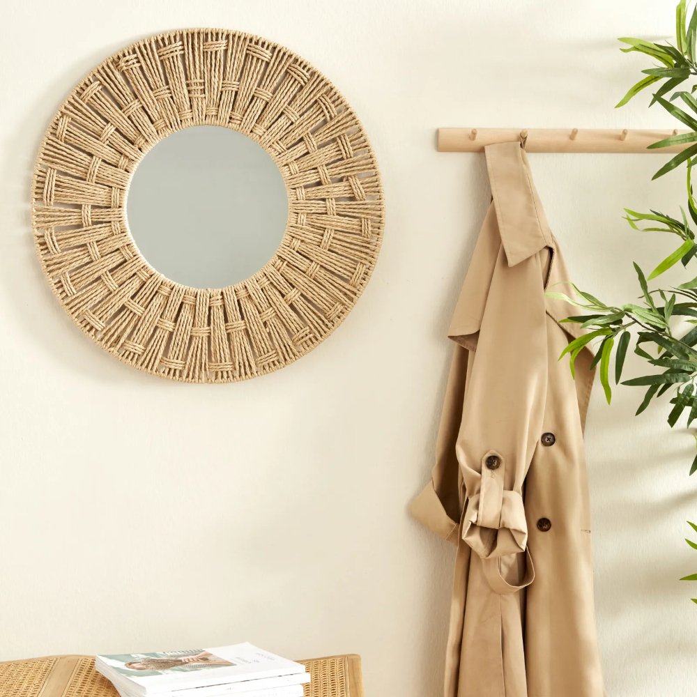 Karaca Home Boho Wicker Wall Mirror 58 cm - Natural Statement Wall D-cor, 153.09.01.7030