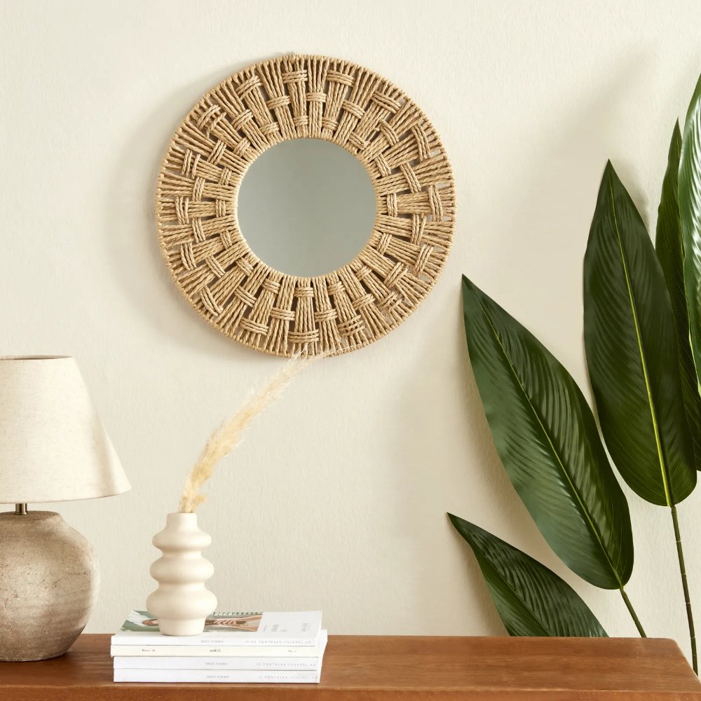 Karaca Home Boho Wicker Wall Mirror 45 cm - Natural Decorative Accent, 153.09.01.7031