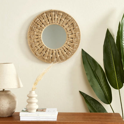 Karaca Home Boho Wicker Wall Mirror 45 cm - Natural Decorative Accent, 153.09.01.7031