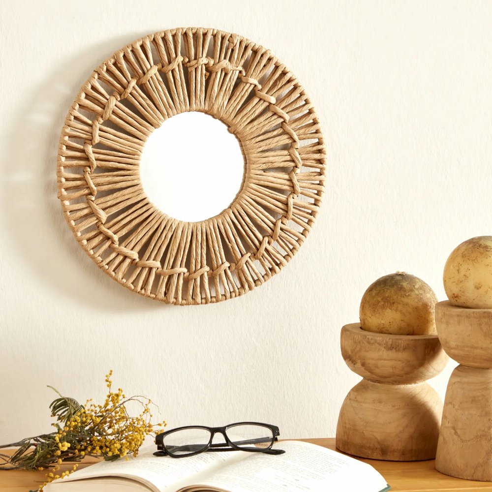 Karaca Home Boho Wicker Wall Mirror 35 cm - Natural Decorative Accent, 153.09.01.7032