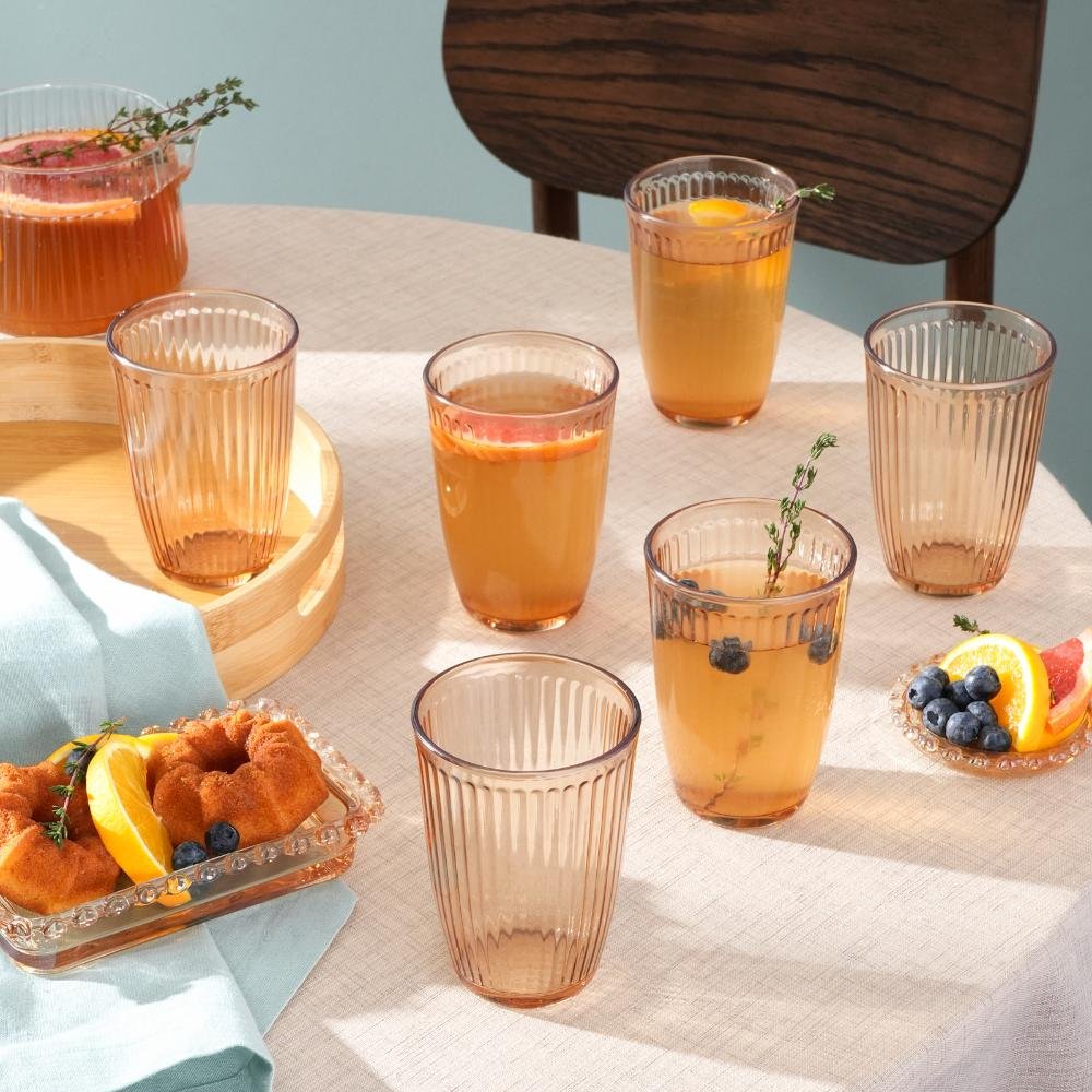 Karaca Gordes 6-Piece Amber Glass Beverage Set – 370 ml, 153.09.01.8045