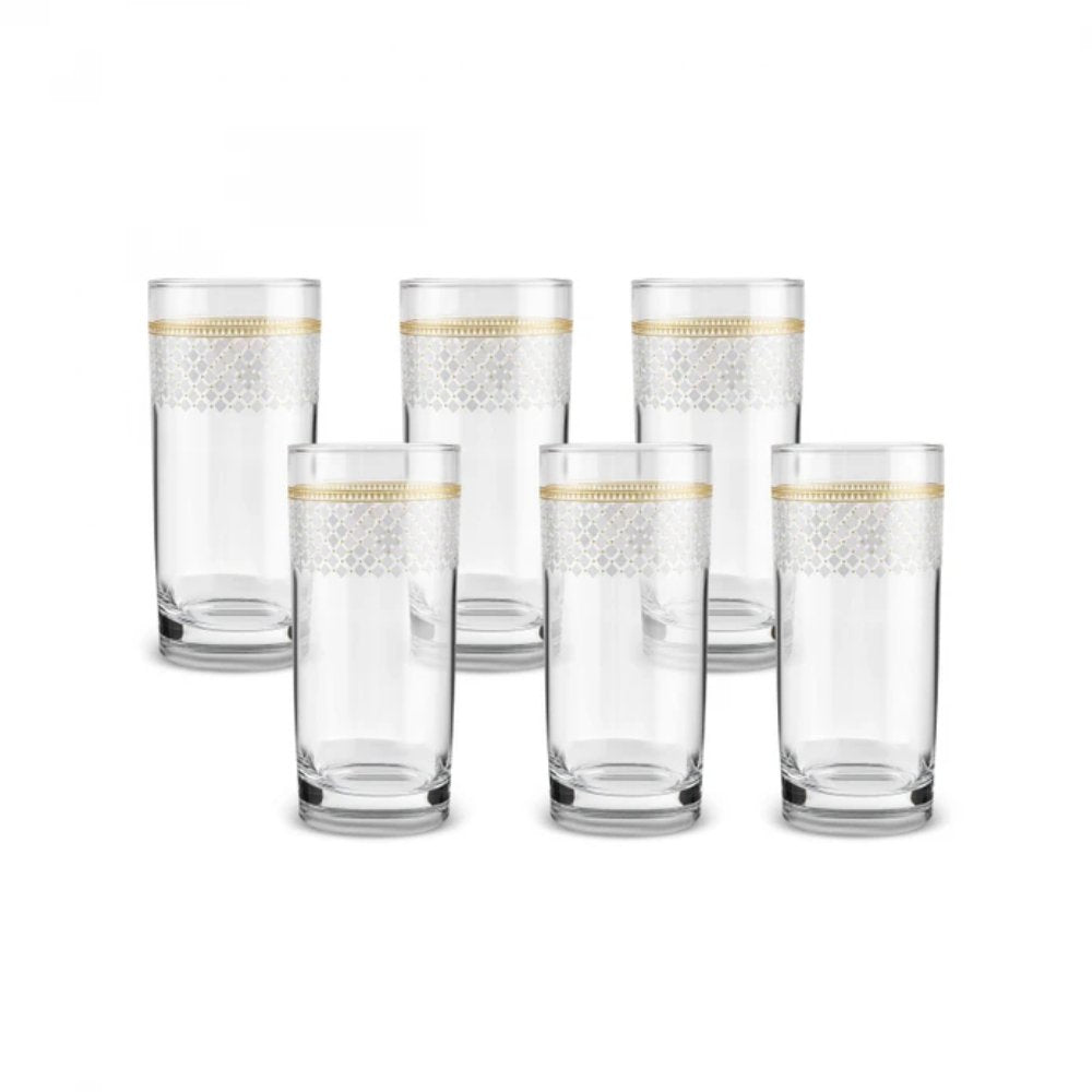 Karaca Block 6-Piece Soft Drink Glass Set | Elegant Gold & White Design, 153.09.01.8426