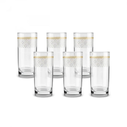 Karaca Block 6-Piece Soft Drink Glass Set | Elegant Gold & White Design, 153.09.01.8426