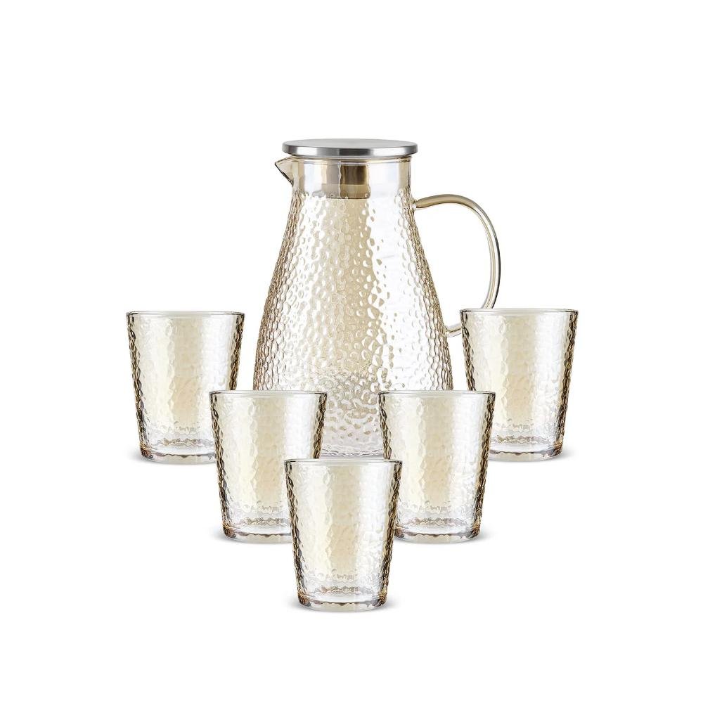 Karaca Luminous 7-Piece Amber Glass Drinkware Set for 6 People – 1.8 L Carafe, 153.09.01.9481