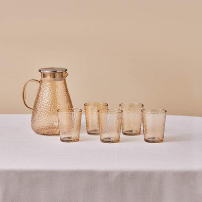 Karaca Luminous 7-Piece Amber Glass Drinkware Set for 6 People – 1.8 L Carafe, 153.09.01.9481