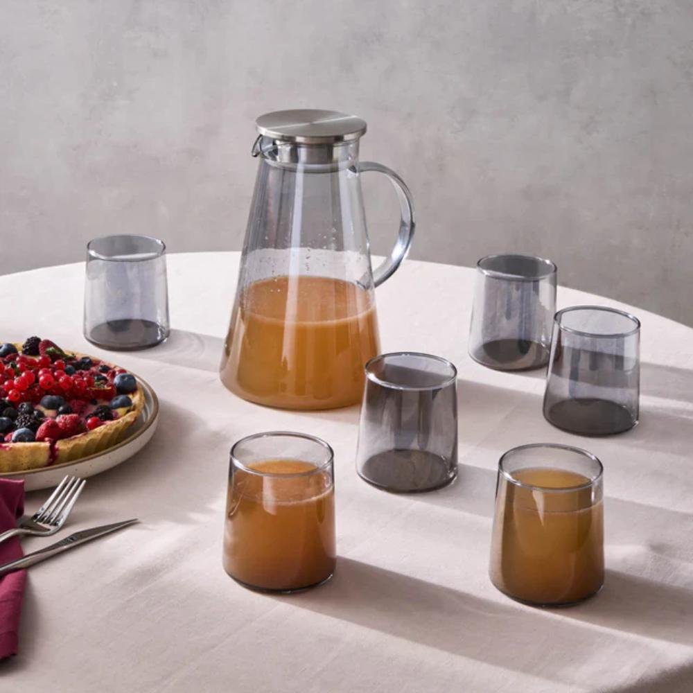 Karaca Serene 7-Piece Anthracite Glass Drinkware Set for 6 People – 1.8 L Carafe, 153.09.01.9484