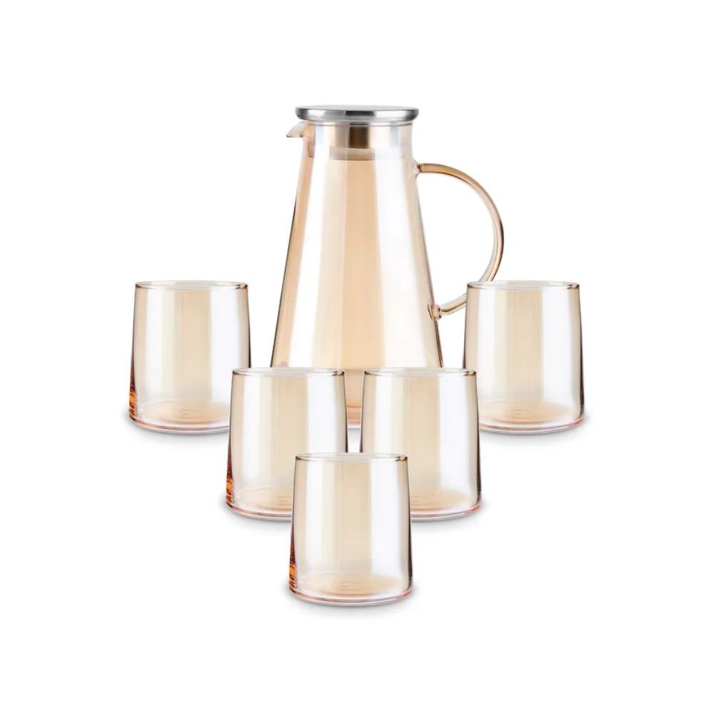 Karaca Serene 7-Piece Amber Glass Drinkware Set for 6 People – 1.8 L Carafe, 153.09.01.9485