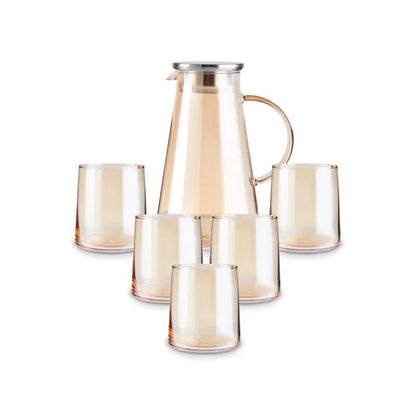 Karaca Serene 7-Piece Amber Glass Drinkware Set for 6 People – 1.8 L Carafe, 153.09.01.9485