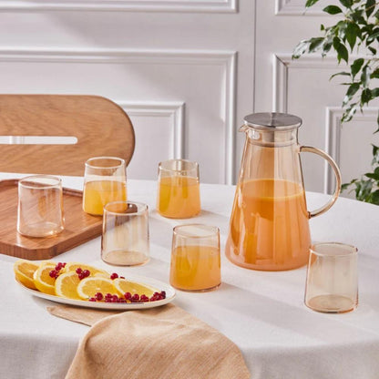 Karaca Serene 7-Piece Amber Glass Drinkware Set for 6 People – 1.8 L Carafe, 153.09.01.9485