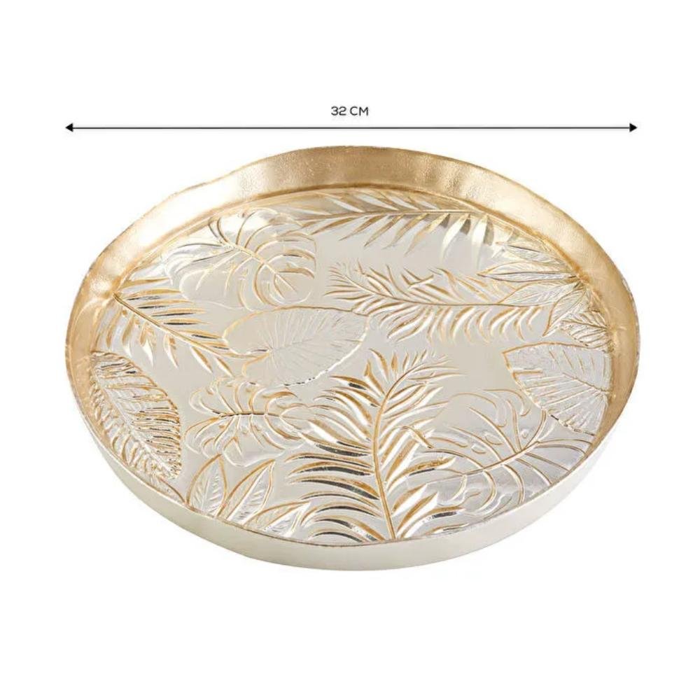 Karaca Decorative Tray 32 cm | Gold Leaf Pattern, 153.19.01.1551