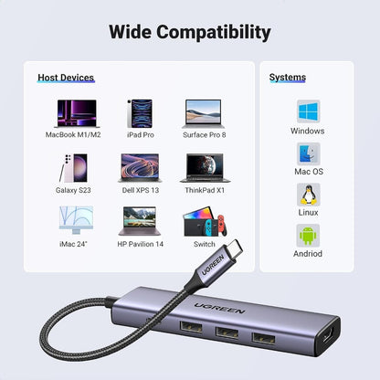 Ugreen, 5-In-1 Usb-C Hub Docking Station Adapter (With Pd) Ugreen Cm511 - 15597