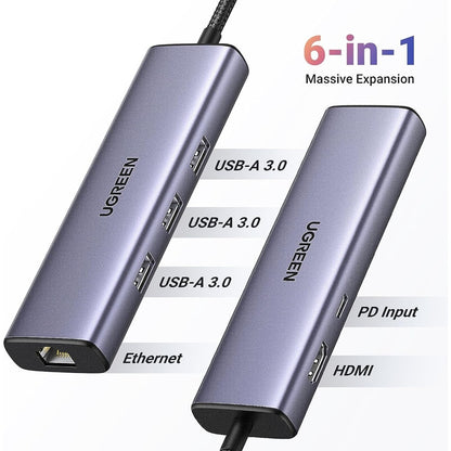 Ugreen, 6-In-1 Usb-C Hub Docking Station Adapter Ugreen Cm512 - 15598