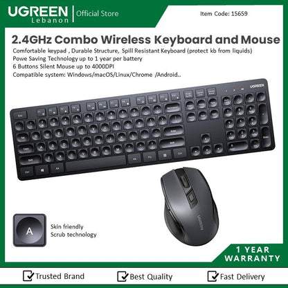Ugreen, 2.4Ghz Wireless Kb And Mouse Combo , Compact & Ergonomic Design, Silent Kb & Mouse, For Windows & Mac Ugreen Mk006 - 15659