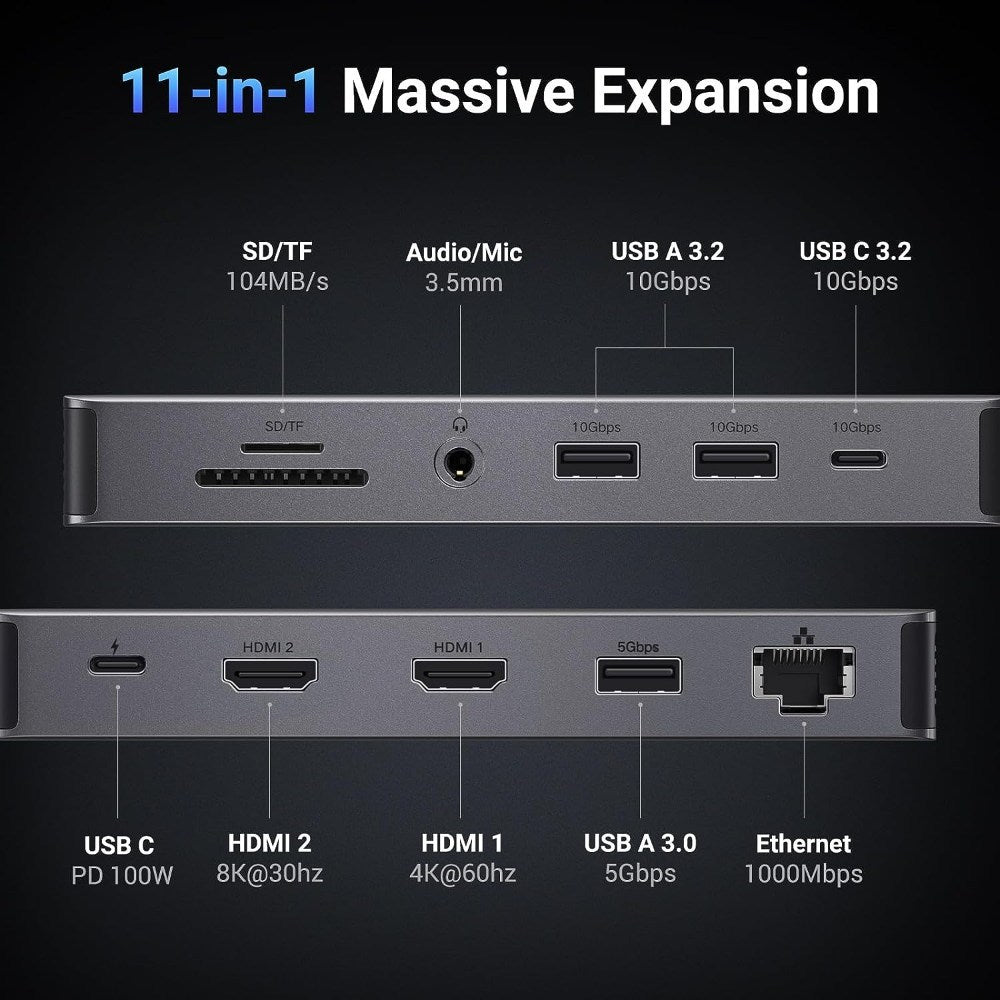 Ugreen, 8K Dual Display 11-In-1 Usb-C Hub Docking Station Adapter (With Power Delivery) Ugreen Cm681 - 15965