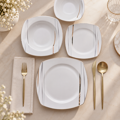 Karaca Square Bone Bera 24-Piece Dinner Set for 6 People, 8683650361664