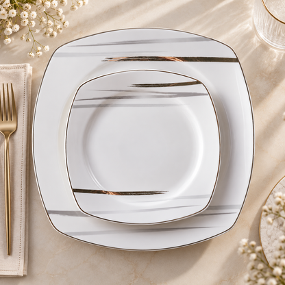 Karaca Square Bone Bera 24-Piece Dinner Set for 6 People, 8683650361664
