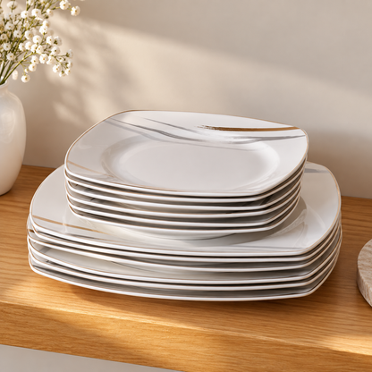 Karaca Square Bone Bera 24-Piece Dinner Set for 6 People, 8683650361664