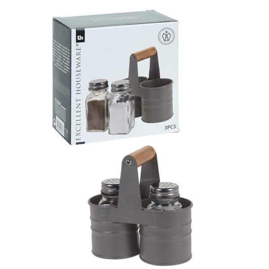 Salt And Pepper Shaker Set With Stand - Glass Jars